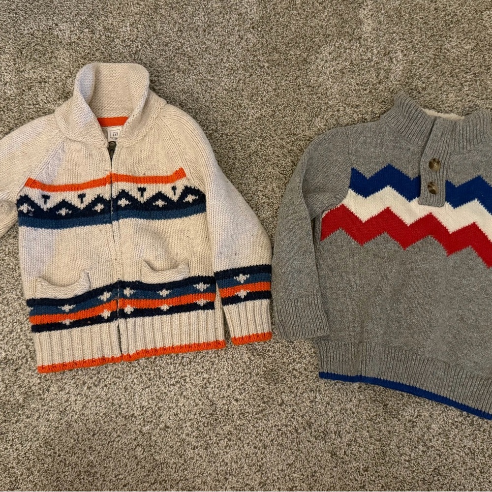 BUNDLE GAP Kids Sweater Set -‎ Gray and Cream with Red and Blue Accents